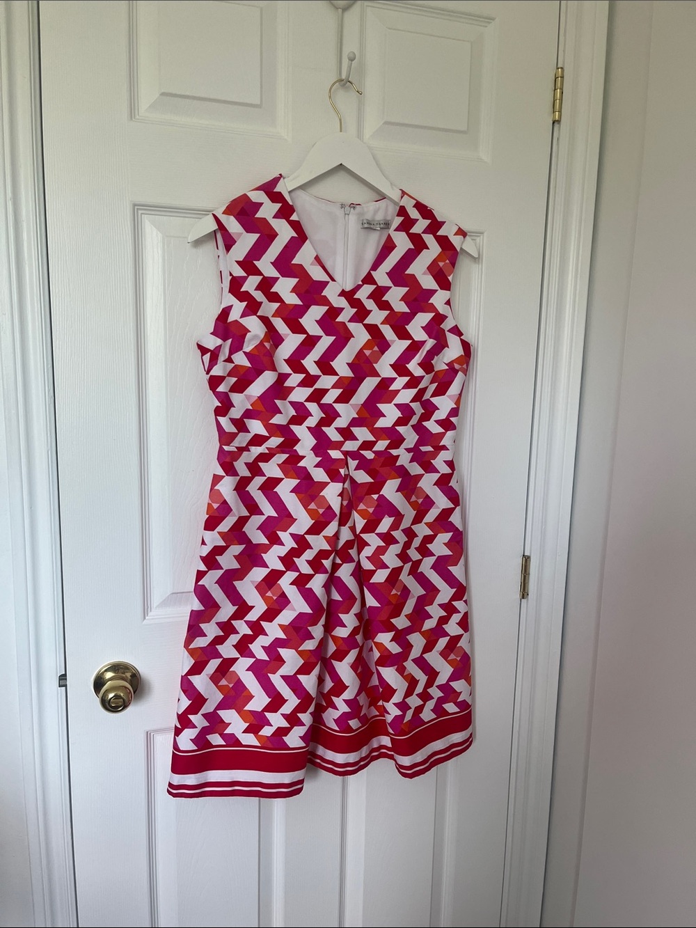 Sandra Darren Pink & White Chevron Dress